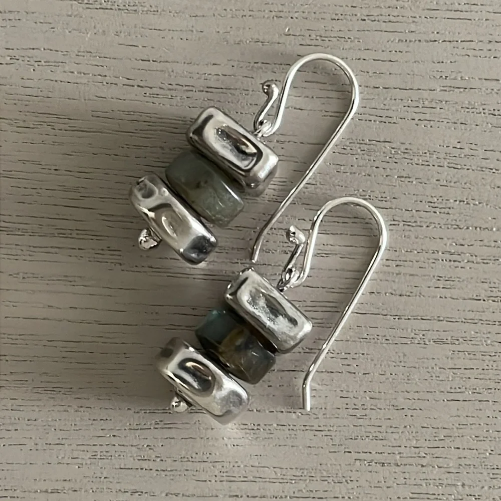 HTF Vintage Silpada Sterling Silver & Labradorite French Wire Earrings W0724